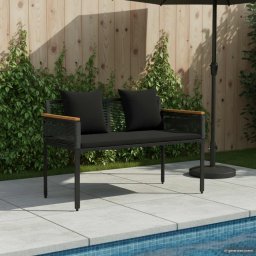 vidaXL Kerti pad párnával Fekete 117 x 54 x 74.5 cm polirattan