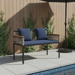 vidaXL Kerti pad Szürke és sötétkék 117 x 54 x 74.5 cm polirattan