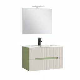 Trent Fürdőszobabútor 80 cm kerámia mosdóval (2 fiókos) tükörrel 60x80 cm pisztáciazöld-fehér