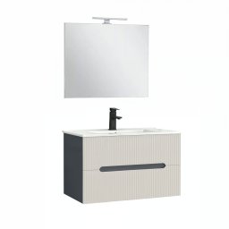 Trent Fürdőszobabútor 80 cm kerámia mosdóval (2 fiókos) tükörrel 60x80 cm antracit szürke-fehér