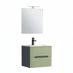 Trent Fürdőszobabútor 60 cm kerámia mosdóval (2 fiókos) tükörrel 60x80 cm antracit szürke-pisztáciazöld