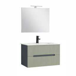 Trent Fürdőszobabútor 80 cm kerámia mosdóval (2 fiókos) tükörrel 60x80 cm antracit szürke-olivazöld