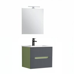 Trent Fürdőszobabútor 60 cm kerámia mosdóval (2 fiókos) tükörrel 60x80 cm pisztáciazöld-antracit szürke