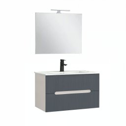 Trent Fürdőszobabútor 80 cm kerámia mosdóval (2 fiókos) tükörrel 60x80 cm fehér-antracit szürke