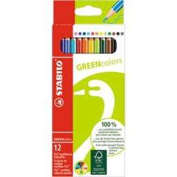 STABILO Színes ceruza készlet, hatszögletű, STABILO "GreenColors", 12 különböző szín