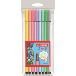 STABILO Filctoll készlet, 1 mm, STABILO "Pen 68", 8 pasztell szín