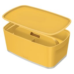 LEITZ MyBox Cosy Organizer tárolódoboz fedővel, fogantyúval, S méret, meleg sárga színben