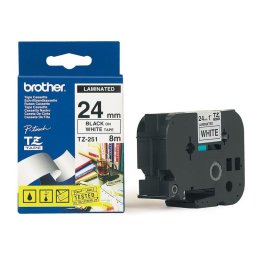 TZE-251 laminált P-touch szalag (24mm) Black on White - 8m (TZE251)