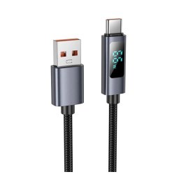 HOCO X112 adatkábel (USB - Type-C, 5A, gyorstöltő, 100cm, LED kijelző, cipőfűző) FEKETE