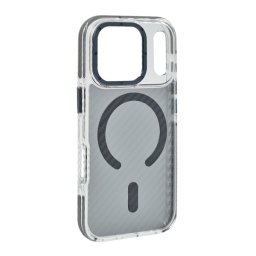 Szilikon telefonvédő (ütésállóság, légpárnás sarok, karbon minta, wireless, MagSafe) SÖTÉTSZÜRKE Apple iPhone 17 Pro
