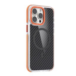 Szilikon telefonvédő (ütésállóság, légpárnás sarok, karbon minta, wireless, MagSafe) NARANCSSÁRGA Apple iPhone 17 Pro