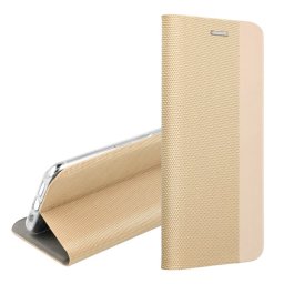 Tok álló, bőr hatású (FLIP, oldalra nyíló, asztali tartó, textil minta) ARANY Xiaomi Redmi 15 5G