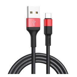 HOCO X26 adatkábel (USB - Type-C, 2A, 100cm, törésgátló) FEKETE/PIROS