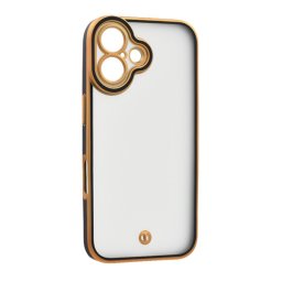 Szilikon telefonvédő (ütésállóság, matt, műanyag hátlap, kameravédő) ARANY/FEKETE Apple iPhone 16