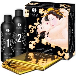 Shunga Oriental Body Slide masszzskszlet gllel s vzhatlan lepedvel - dinnys-mangs vltozat