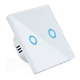 Elegáns Edzett üveglapos Érintéssel működő LED háttér világítású, csillár villanykapcsoló, kétpólusú, fehér