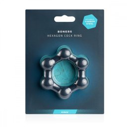 Boners Hexagon acélmagvas péniszgyűrű (kék)