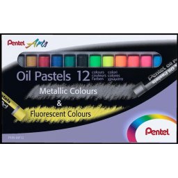 PENTEL Olajpasztell kréta, PENTEL, "Arts", 12 különböző fluoreszkáló és metál szín