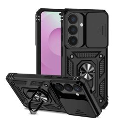 Defender szilikon telefonvédő (ütésállóság, tartógyűrű, kameravédő) FEKETE Samsung Galaxy S26 (SM-S942)