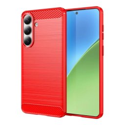 Szilikon telefonvédő (ütésállóság, légpárnás sarok, szálcsiszolt, karbon minta) PIROS Samsung Galaxy S26 Plus (SM-S947)