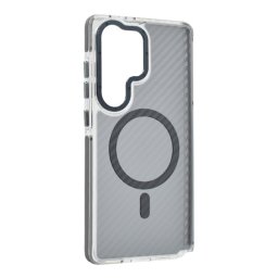 Szilikon telefonvédő (ütésállóság, légpárnás sarok, karbon minta, wireless, MagSafe) SÖTÉTSZÜRKE Samsung Galaxy S25 Ultra (SM-S938)