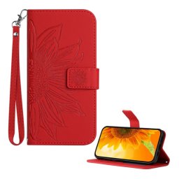 Tok álló, bőr hatású (FLIP, oldalra nyíló, asztali tartó, bankkártya tartó + kézpánt, napraforgó minta) PIROS T Phone 3 5G