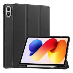 Tok álló, bőr hatású (aktív FLIP, oldalra nyíló, TRIFOLD, asztali tartó, ceruza tartó) FEKETE Xiaomi Redmi Pad 2 Pro
