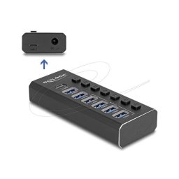 Delock 7 portos USB hub 4 10 Gbps porttal és 4 gyors töltőporttal, kapcsolóval és világítással