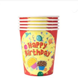 Papír pohár 10 db/cs - Happy Birthday piros, muffinos