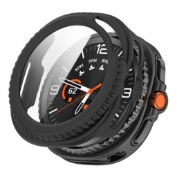 Műanyag keret (BUMPER, ütésállóság + kijelzővédő üveg) FEKETE Samsung Galaxy Watch 8 Classic 46mm (SM-L500), Galaxy Watch 8 Classic eSIM 46mm (SM-L505)
