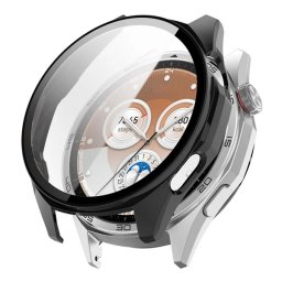 Műanyag keret (BUMPER, ütésállóság + kijelzővédő üveg) FEKETE Huawei Watch GT 6 46mm