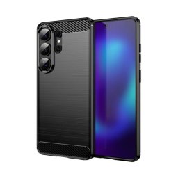 Szilikon telefonvédő (ütésállóság, légpárnás sarok, szálcsiszolt, karbon minta) FEKETE Samsung Galaxy S26 Ultra (SM-S948)