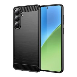 Szilikon telefonvédő (ütésállóság, légpárnás sarok, szálcsiszolt, karbon minta) FEKETE Samsung Galaxy S26 Plus (SM-S947)
