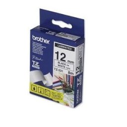TZE-231 laminált P-touch szalag (12mm) Black on White - 8m (TZE231)