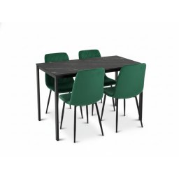 Étkezőgarnitúra 1 + 4, fekete asztal RAMOD 100x60 cm márvány dekor + zöld TURIN szék fekete lábakkal