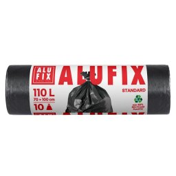 Szemeteszsák, 110 l, 10 db, 70x110 cm, 25 µ, ALUFIX, fekete
