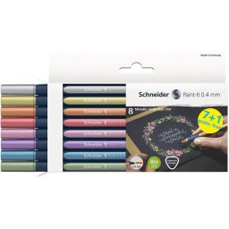 SCHNEIDER Metálfényű rollertoll készlet, 0,4 mm, SCHNEIDER "Paint-It 050" 8 különböző szín