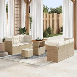 vidaXL Kerti Kanapé Szett párnával 9 pcs Beige és krém polirattan