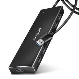 AXAGON HUE-F7A, 7x USB 3.2 Gen 1 ALU FLAT CHARGING hub, micro USB hálózati csatlakozó, 1m USB-A kábel