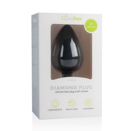 EasyToys Diamond - fehér köves anál plug (nagy, fekete)