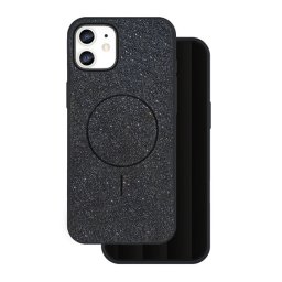 Szilikon telefonvédő (műanyag hátlap, kameravédő, MagSafe, csillogó) FEKETE Apple iPhone 12, iPhone 12 Pro