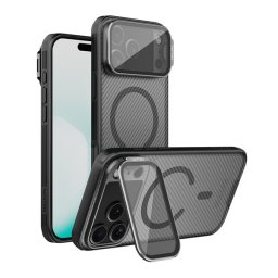 NILLKIN CAMSHIELD PROP MAGNETIC szilikon telefonvédő (ütésállóság, kameravédő, kitámasztó, csíkos) FEKETE Apple iPhone 17 Pro Max
