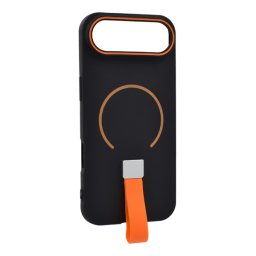 Szilikon telefonvédő (mikrofiber plüss belső, kameravédő, ujjra húzható pánt, MagSafe) FEKETE Apple iPhone Air
