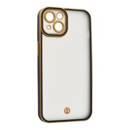 Szilikon telefonvédő (ütésállóság, matt, műanyag hátlap, kameravédő) ARANY/FEKETE Apple iPhone 15