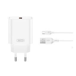 XO CE33 hálózati töltő USB aljzat (18W, gyorstöltő 3.0 + microUSB kábel) FEHÉR