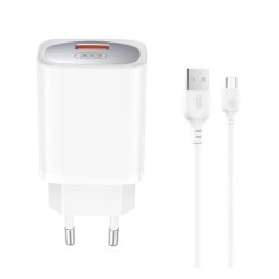 XO CE19 hálózati töltő USB aljzat (18W, PD gyorstöltő + microUSB kábel) FEHÉR