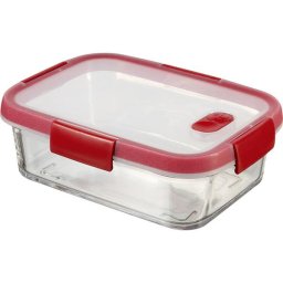 CURVER Ételtartó, szögletes, üveg, 0,9 l, CURVER "Smart Cook", piros