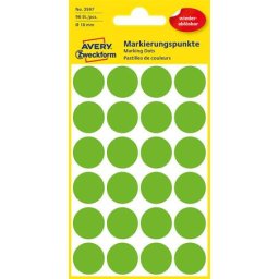 AVERY ZWECKFORM Etikett, 18 mm, kör, eltávolítható, AVERY ZWECKFORM, fűzöld, 96 etikett/csomag