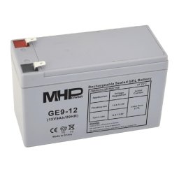 MHPower GE9-12 Gél akkumulátor 12V/9Ah, Faston F2 - 6,3mm, mélyciklusú akkumulátor