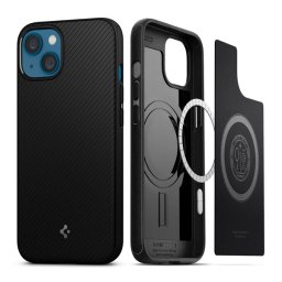 SPIGEN MAG szilikon telefonvédő (matt, ütésállóság, csíkos, MagSafe) FEKETE Apple iPhone 13 mini